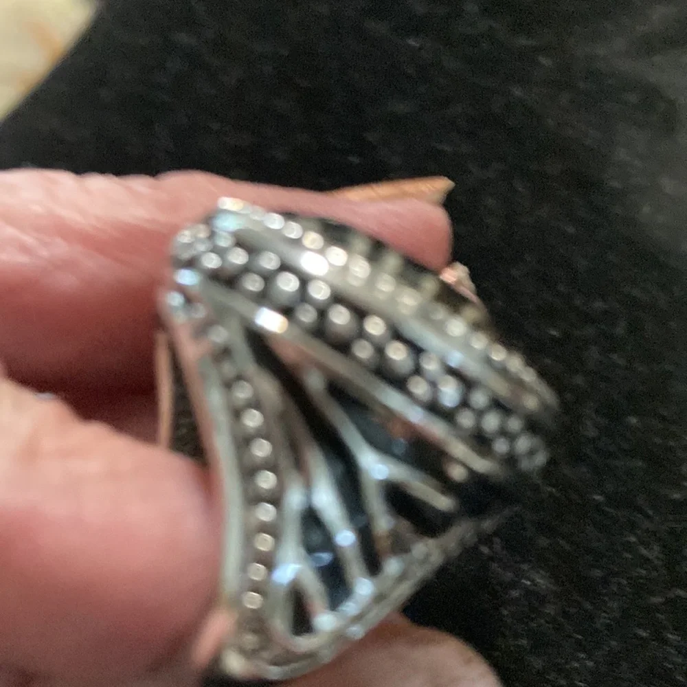 Women zebra design Silver Tone & black Statement Ring